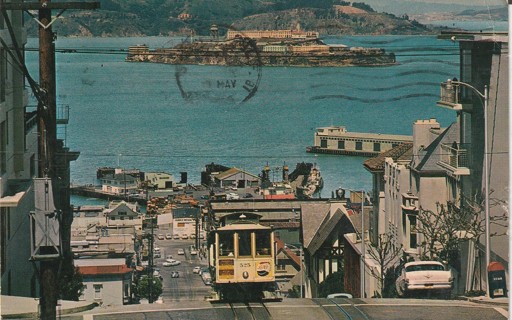 Vintage Used Postcard: A: 1965 Cable Car on San Francisco Hill