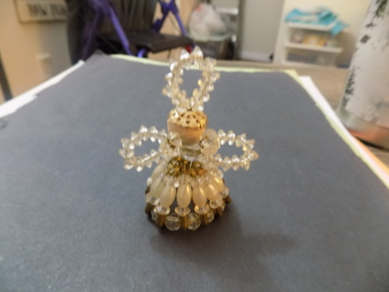 White and clear beaded angel ornament made from safety pins & beads