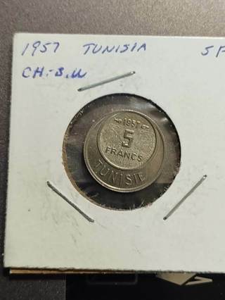 1957 Tunisia 5 FRANCS coin