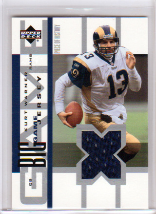 Kurt Warner, 2002 Upper Deck Big Game Jersey RELIC Card BGJ-KW, St. Louis Rams, HOFr, (L3)