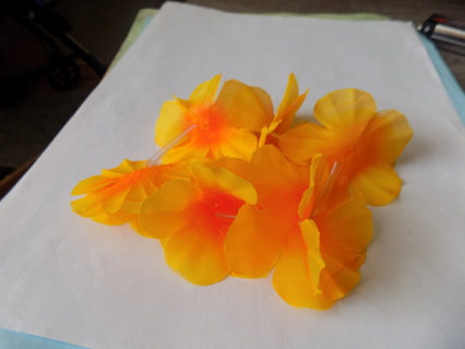 Yellow and orange silk flower hibiscus lei style bracelet