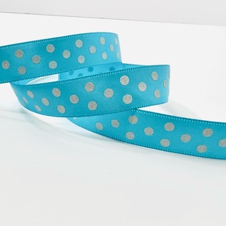 Aqua White Polka Dot Satin 5/8” Wide Ribbon 