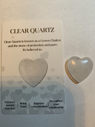 ♥♥HEALING STONE~CLEAR QUARTZ~COMES WITH INFO CARD~HEART-SHAPED~FREE SHIPPING♥♥