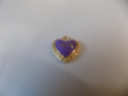 Purple enamel heart charm on goldtone frame says LOVE 1/2 inch