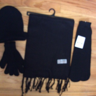 Four PCs Knitted Black Christmas/Holiday Gift Set ( Scarf, Gloves, Hat & Warm Long Socks).