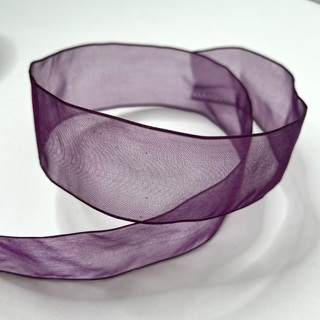 Dark Plum Purple Semi Sheer Wire Edge 1.5” Wide Ribbon 