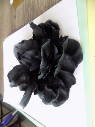 2 inch 1 Five inch round black silk flowers hair barrettes/ and brooch combo