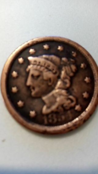 1854- LARGE CORONET CENT... GUARANTEED REAL OR YOUR POINTS BACK.