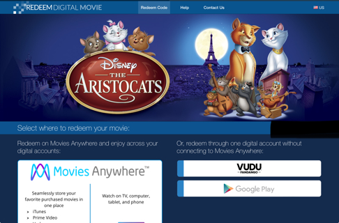 Disney The Aristocats HD Digital Movie Code