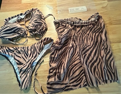 Zebra Striped Bikini with coverup Skirt Size M