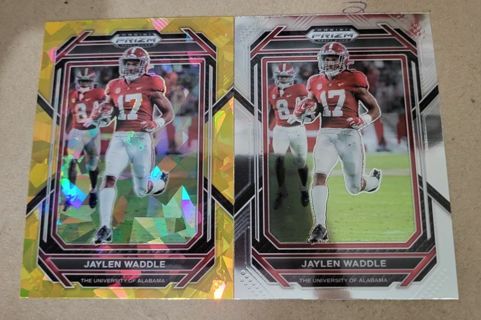 2023 Prizm Draft Picks Jaylen Waddle Gold Cracked Ice & Base Alabama Miami Dolphins