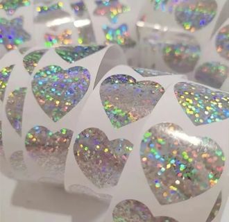 ➡️⭕(6) 1" GLITTER HEART STICKERS!! HOLOGRAPHIC