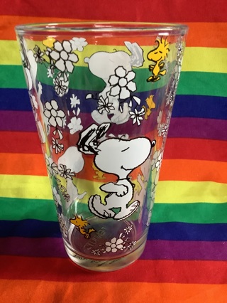 Peanuts Snoopy & Woodstock Collectible Drinking Glass Excellent Condition 