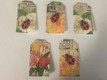 Set of 5 Large Vintage Ephemera Style Tags 