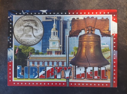 Liberty Bell, Half Dollar, Independence Hall Postcard 