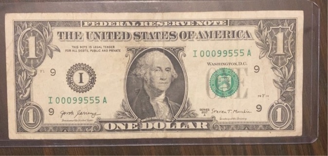 This is a 2017 Federal Reserve Note with a and fancy serial number 