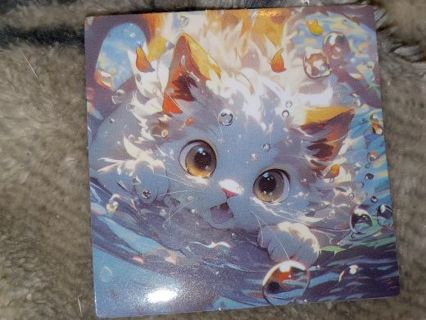 Adorable cat nice vinyl sticker no refunds regular mail only Very nice quality!