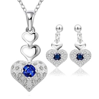 Silver Heart Necklace & Earring Crystal CZ stone