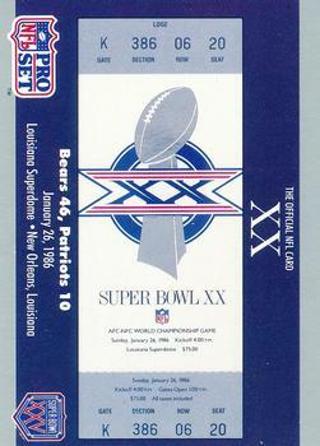 Tradingcard - 1990-91 Pro Set Super Bowl XXV Silver Anniv. Comm. #20 - SB XX Ticket  Bears/Patriots 