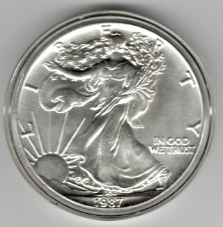 1987 American Liberty Silver Eagle Dollar in Airtite Case