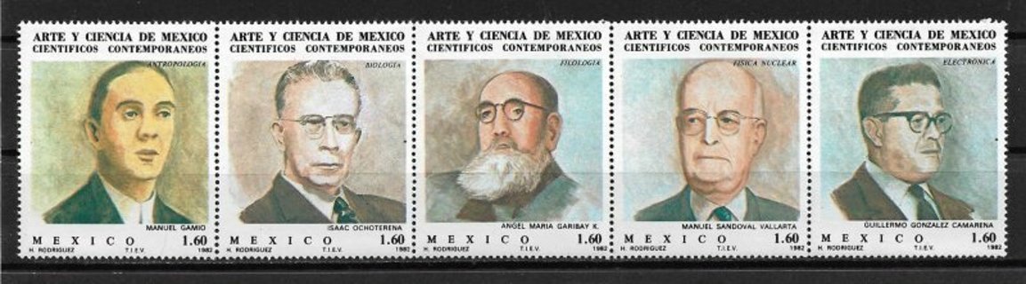 1982 Mexico 1297a Scientists MNH strip of 5