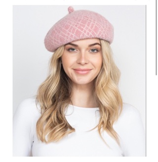 NWT Pink Beret With White Crisscross Not Wool