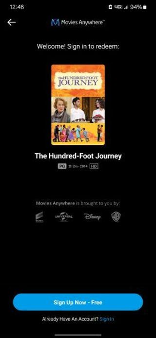 The hundred foot journey Digital HD movie code MA/VUDU/iTunes