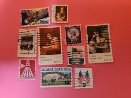 10 cancelled US stamps