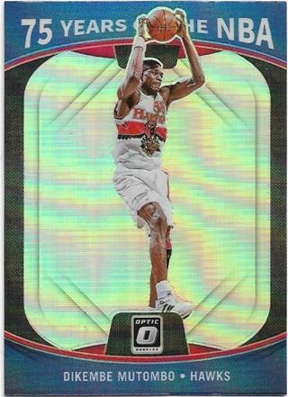 2021-22 DONRUSS OPTIC DIKEMBE MUTOMBO 75 YEARS OF THE NBA REFRACTOR INSERT CARD