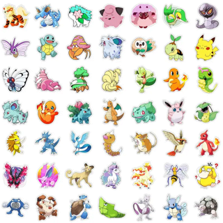 50 pieces of Cartoon Pokemon Anime Stickers, waterproof for phone, laptop, refrigerator etc.