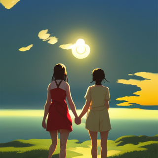 Listia Digital Collectible: 2 girls holding hands at sunset