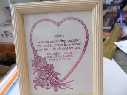 Vintage 1991 Framed under glass Mom poem easel back blond wood frame