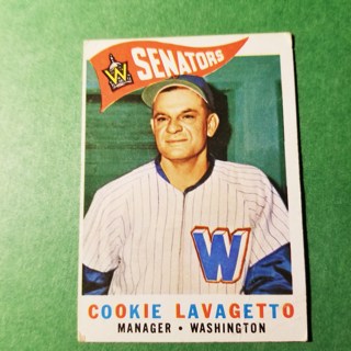 1960 - TOPPS BASEBALL CARD NO. 221 -  COOKIE LAVAGETTO MGR. - SENATORS - EXMT-NRMT+