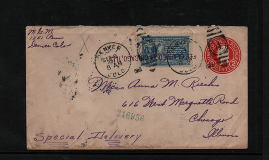 old letter from Denver Colorado to Chicago, Illinois 1919 