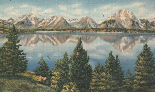 Vintage Used Postcard: 1947 Teton Peaks, Jackeson Lake