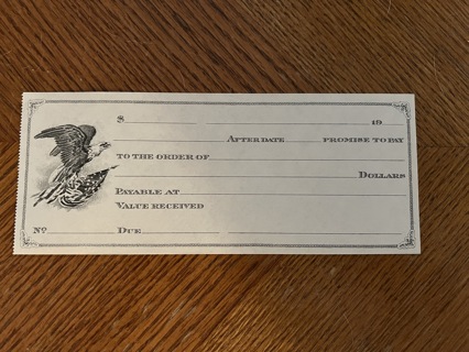 IOU Loan Agreement Note from the early 1900's check-like document Eagle with flag