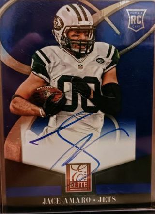 2014 ELITE JACE AMARO ROOKIE RC ON CARD AUTOGRAPH BLUE PARALLEL # 18 NEW YORK JETS