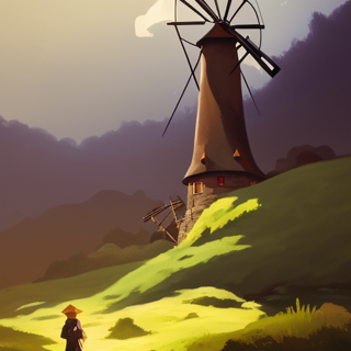 Listia Digital Collectible: Windmill in the grassy Mountains with trees all around me