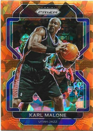 2021-22 PRIZM KARL MALONE ORANGE CRACKED ICE PRIZM REFRACTOR CARD