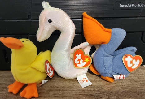 NEW - TY Teeny Beanie Babies - "Quacks", "Neon" & "Scoop" 