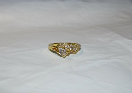 New Gold Tone Ring with Clear Gem Stones size 8