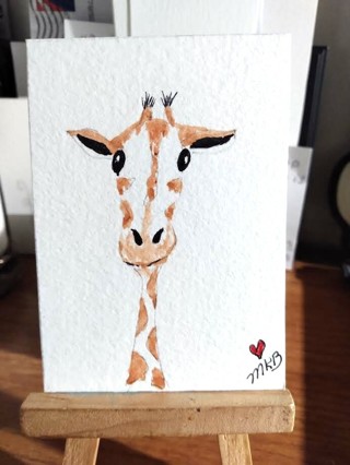 Original, Watercolor Painting " 2-1/2 X 3-1/2" ACEO Giraffe by Artist Marykay Bond