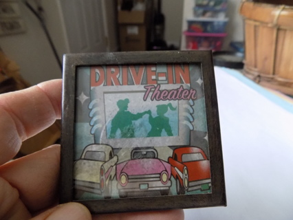 Vintage Drive In Theatre 2 1/2 inch square under glass magnet