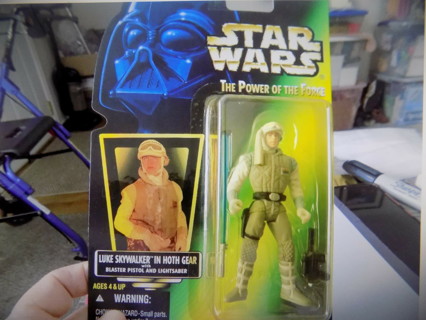 Star Wars NIP Vtg 90's The Power of the Force Luke Skywalker in Hoth gear, pistol, light saber