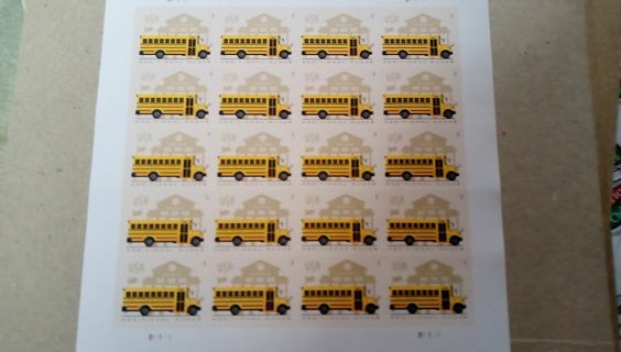 ADDITIONAL OUNCE. US POSTAGE STAMPS.. 24 CENTS EACH.. 4.80 DOLLAR VALUE.. YELLOW SCHOOL BUSES