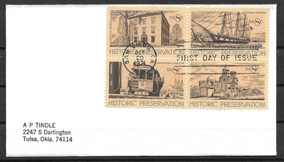 1972 Sc1441-3 Historic Preservation block of 4 FDC