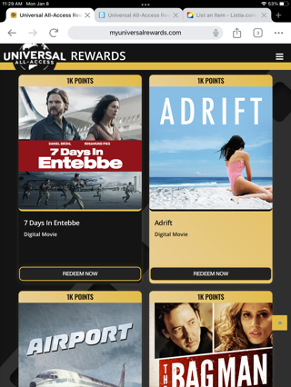 Pick one Universal All-Access Rewards HD/4K digital movie code  - Updated for January