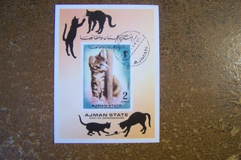 Cats! 1971 Kitten and Scratching Post Souvenir Sheet, First Day Cancel - Ajman - 2 Riyals