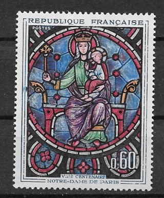 1965 France Sc1090 Madonna and Child from Rose Window of Notre Dame, Paris MNH