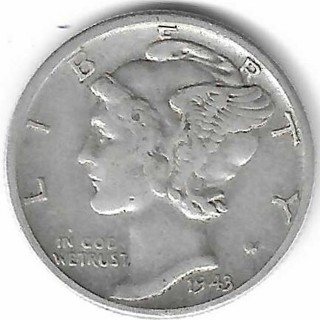 Vintage 1943-S Mercury Dime 90% Silver U.S. 10 Cent Coin